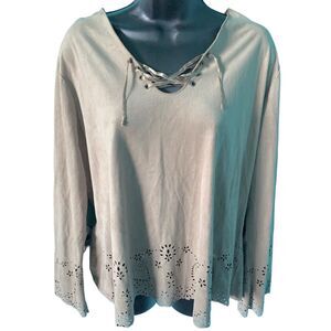 beige suede native american blouse with lace up string ties